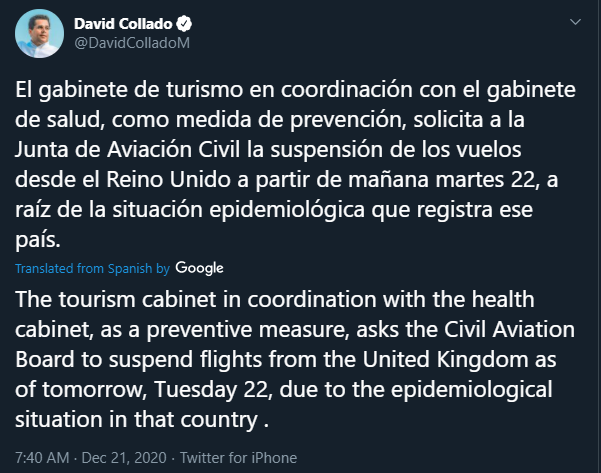 Minister of Tourism David Collado