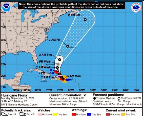 Fiona impacts the Dominican Republic with 124 kph winds